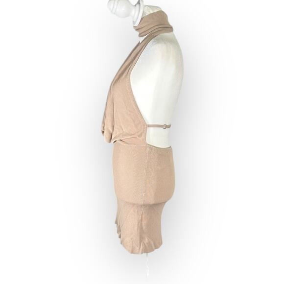 Aya Muse Tipo Mini Dress Women's Small Beige Cowl Neck Open Back Halter $650 - Picture 4 of 11